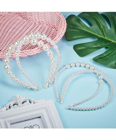 4 Pieces Pearls Headbands White Faux Pearl Rhinestones Hairbands Bridal Hair Hoop Wedding Hair Accessories for Women Girls (Style Set 1) - Buy Online on SooperMarket.com