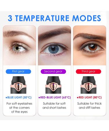 Heated Eyelash Curler with Comb | 3 Temperature Modes | USB Rechargeable | Fast & Long-Lasting Curling | Black - Buy Online on SooperMarket.com