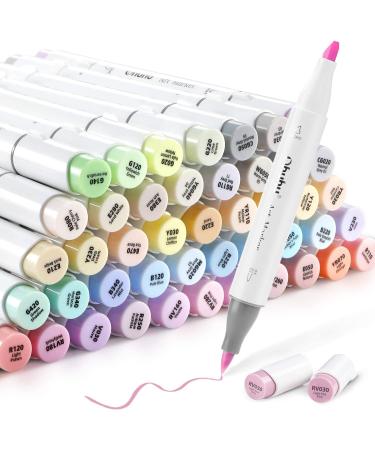 Ohuhu Pastel Markers Brush Tip - 48 Pastel Colors of Sweetness - Double Tipped Alcohol Markers for Artist Adults' Coloring Sketching Illustration - Art Marker Set Dual Tip Brush & Chisel - Honolulu