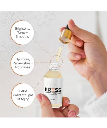 Ultimate Facial Serum for Glowing Skin | PRESS SKINCARE | Anti-Aging Hydrating | Vitamins A C B3 B5 E | Reduces Wrinkles Dark Spots & Fine Lines | 2OZ - Buy Online on SooperMarket.com