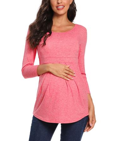 Love2Mi Nursing Shirt Women's Maternity Stop Maternity Maternity Nursing Maternity Top Layered Design Wrap Layer L-pink M