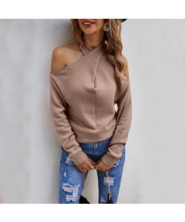 Shop Creoqiji Women's Yellow Shoulder-Free Crop Hoodie - Casual Long-Sleeved V-Neck Top in Pink XL - International Shipping Available! - Buy Online on SooperMarket.com