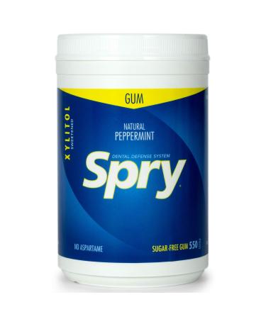 Spry Fresh Natural Xylitol Chewing Gum Dental Defense System Aspartame-Free Sugar Free Gum (Peppermint 550 Count - Pack of 1)