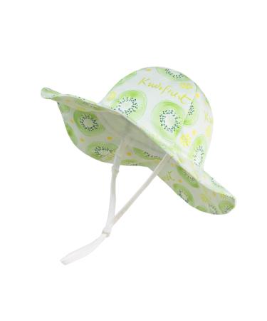 LANGZHEN Beach Sun Protection Hat for Baby Girls Adjustable Toddler Kids Hat Wide Brim Summer Play Hat with Chin Strap Kiw 6-12 Months