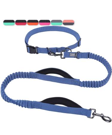 Vivaglory free-handed dog leash with double anti-shock bungees and padded handles reflective waist running leash for training jogging for medium large dogs navy blau-black s: fits the waist 65-12cm navy/black