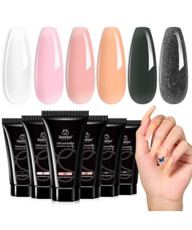 Beetles Poly Nail Extension Gel Kit 6 Colors Clear Pink Nude Grey Glitter Neutral Poly Nail Gel Kit Jelly Gel Quick Building Nail Enhancement Manicure Kit Nail Art Design DIY Salon Home Gift 0-6 Colors Date with Beauty
