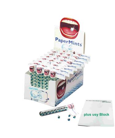 PaperMints Cool Caps Mint Sugarfree Tubes 32 Pack (32x18 fresh pearls with mint flavour) + usy Block