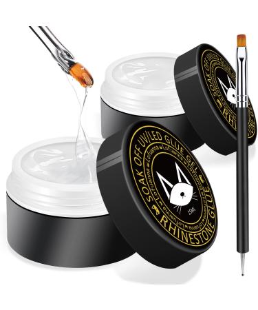 Lofuanna Nail Rhinestone Glue Gel 15ml Nail Gel Glue UV/LED Cure Needed Super Adhesive Nail Glue Gel for Gems Diamonds Jewelry No Wipe Rhinestone Glue Gel for Decoration with Dual-Use Brush(2pcs)