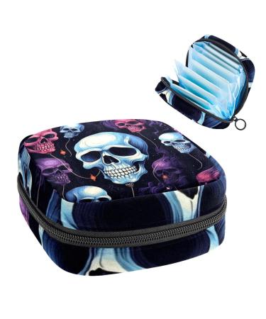 Anna Cowper Colorful Funny Skull Sanitary Napkin Storage Bag Feminine Menstrual Cup Pouches Nursing Pad Holder Tampon Bags Portable Period Bag for Women Teen Girls 1Pcs Multi-colored 16