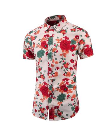 2023 Summer New Shirt for Men Solid Slim Fit Shirt Loose Large Tees Fashion Casual Short Sleeve T Shirt for Men 4-red Large