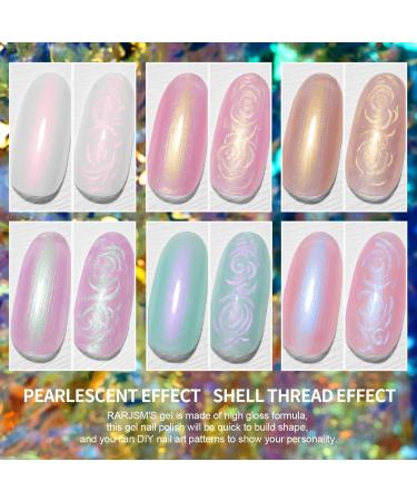 RARJSM Pearl Gel Nail Polish Set 6 Colors Aurora Pink White Green Purple Shimmer Mermaid Shell Glitter Pearlescent Gel Polishes Swirl Thread Effect Gel Soak Off LED UV Curing Requires Home Salon Use Elf Pearl - Buy Online on SooperMarket.com