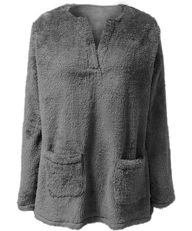 AMhomely Women's Plus Size Soft Teddy Fleece Hooded Jumper - Double Fleece Casual Hoodie with Pocket, V Neck Sweatshirt - Winter Lounge Top - Buy Online on SooperMarket.com
