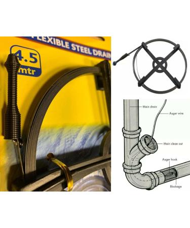 4.5m /15ft Drain Cleaner Unblocker Sink Pipe Snake Flexible Steel Coil Plumbing - Buy Online on SooperMarket.com