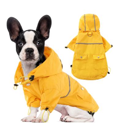 FUAMEY Dog Rain Coat, Pet Lightweight Waterproof Rain Jacket with Transparent Brim, Reflective Dog Rain Poncho, Pet Puppy Slicker Raincoat with Leash Hole, Dog Rainwear for Small Medium Dogs Cats Large(weight:14-23lb) yellow