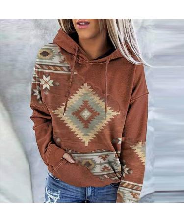 Women's Western Aztec Geometric Hoodie Sweatshirt - Coffee, 3X-Large - Buy Online on SooperMarket.com