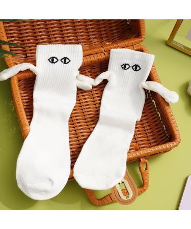 Novelty Magnetic Suction 3D Doll Couple Socks | Funny Holding Hands Design | Breathable Cotton | 1 Pair White - Buy Online on SooperMarket.com