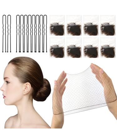 Sularpek Hair Nets 24PCS Invisible Bun Nets 50cm/20inch Elastic Edge Mesh Hair Nets for Women with 10PCS U Shaped Hair Pins (Coffee) light brown