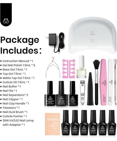 Beetles Gel Polish with LED Lamp: 6 French Manicure Colors Kit - Salon Quality DIY Gel Nail Set with Base, Top Coat, Soft Pink, Snow White - Perfect Gift - Buy Online on SooperMarket.com