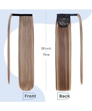 Sleek Silk-co 28 Inch Clip-In Ponytail Hairpiece in Light Brown & Blond - Heat-Resistant Fiber - Women's Straight Ponytail Extension - Buy Online on SooperMarket.com