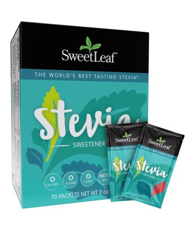 SweetLeaf Stevia Packets - Zero Calorie Stevia Powder, No Bitter Aftertaste, Sugar Substitute for Keto Coffee, Nothing Artificial, Non-GMO Stevia Sweetener Packets, 70 Count 70 Count (Pack of 1)