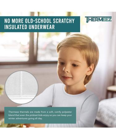 Boys' Thermal Long Johns Set - White Small | Sleeve Shirt & Pants Base Layer for Ski/Extreme Cold - Buy Online on SooperMarket.com