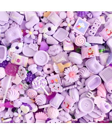 Halloluck 50 Pcs Slime Charms Easter DIY Craft Making Resin Jewery Making Kit  Resin Flatback Slime Beads Making Supplies for DIY Scrapbooking Crafts (Purple)