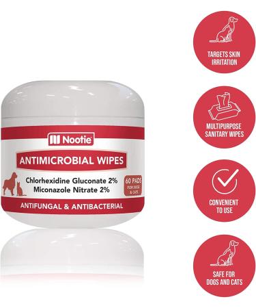 Nootie Medicated Dog Wipes - Antifungal, Antimicrobial, Antibacterial - 2% Chlorhexidine & Micronazole - 60 Pads - Buy Online on SooperMarket.com