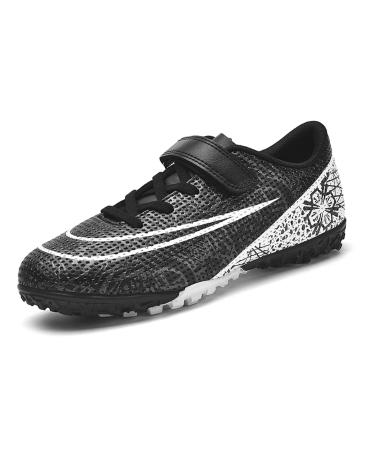 KUUK Soccer Shoes Children Artificial Grass Turf Football Shoes Indoor Shoes For Boys Girls AG TF Training Shoes 34 EU Black Tf