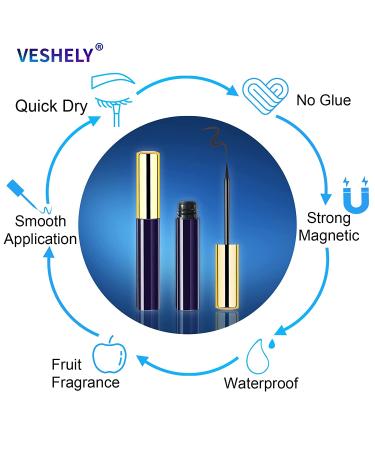VESHELY Mink Magnetic Eyelashes Kit - 3 Pairs Reusable 3D5D Faux Lashes with Eyeliner | No Glue Needed - Buy Online on SooperMarket.com