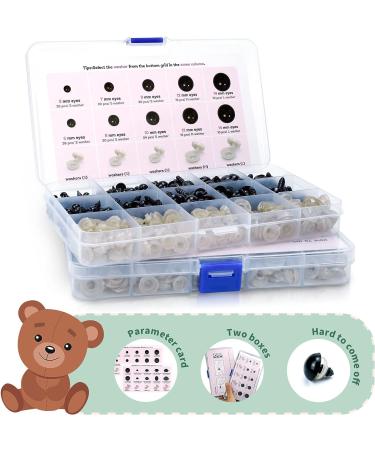 800PCS Safety Eyes & Noses for Amigurumi - 2 Boxes, Black Plastic Craft Doll Eyes with Washers for Crochet Stuffed Animals, Assorted Sizes - Includes Size Chart - Buy Online on SooperMarket.com
