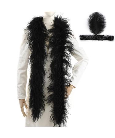 Soarer Black Ostrich Feather Boas   2yards 3ply Long Boas for Party  DIY Production  Clothing Decoration (Black) Black 3Ply