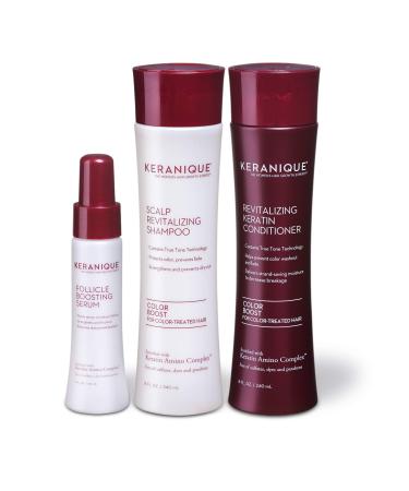 Keranique Color Boost Anti-Hair Loss System - includes Hair Growth Shampoo and Conditioner for Chemically Treated Thinning Hair and Follicle Boosting Serum  60 Days 3 Piece Set