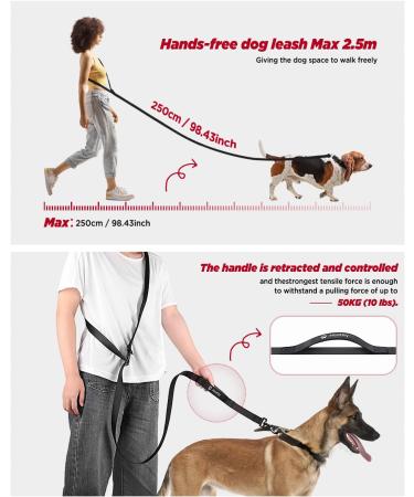 Heelay Hands Free Dog Leash - 8.2ft Multifunctional Crossbody Rope for Small, Medium & Large Dogs - Walking, Jogging, Running - Black - Buy Online on SooperMarket.com