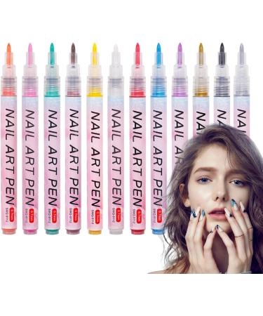 Nails Kit 12 Acrylic Nail Polish Pens with 12 Stylish Hues Waterproof and Quick Drying Professional Brushes Creative Nail Drawing Brush Perfects for Women Home Salon - Buy Online on SooperMarket.com