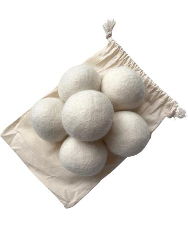 Organic 6 Pack Large Laundry Dryer Balls 100% New Zealand Wool Reusable Natural White or Grey Soft Eco Friendly with Cotton Bag (White) - Buy Online on SooperMarket.com