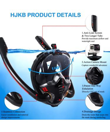 HJKB Full Face Snorkel Mask with Anti-Fog Wipes | 180 Panoramic HD View | Anti-Leak Dry Top Set for Adults & Kids | Black Large-X-Large - Buy Online on SooperMarket.com