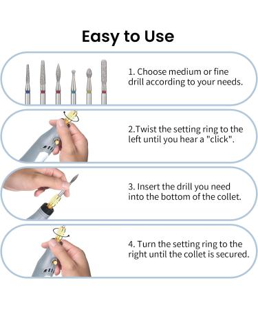 Lusofie 6 Pcs Diamond Carbide Nail Drill Bits Set - Professional Cuticle Remover Kit for Nails - 3/32 Safety Clean Dead Skin Tool - Buy Online on SooperMarket.com