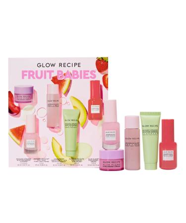Glow Recipe - Fruit Babies Bestsellers Kit - Mini Travel Size Beauty Essentials - Avocado Foam Cleanser, Niacinamide Dew Drops Serum, Pore-Tight Toner, Salicylic Serum, Hyaluronic Acid Cream (5 Count)