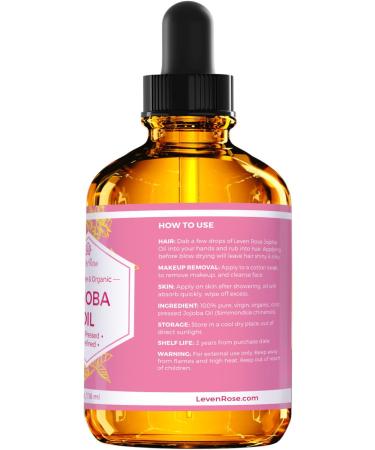 Leven Rose Jojoba Oil 4 oz - Pure, Cold Pressed, Natural Moisturizer for Skin, Hair, Body, Nails - Buy Online on SooperMarket.com