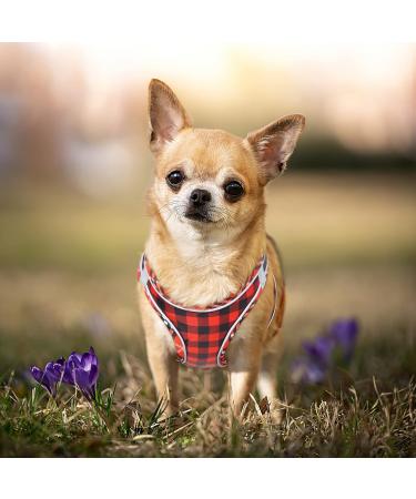 Adjustable Reflective Dog Harness for Small Dogs - Breathable Anti-Train Plaid Red - Perfect for Walking & Training - Buy Online on SooperMarket.com
