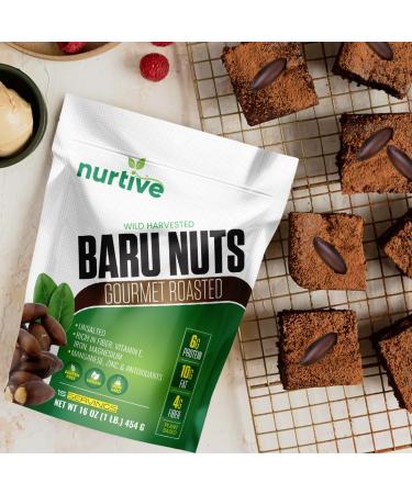 Nurtive Baru Nuts - Gourmet Roasted Wild Harvested & Unsalted - Plant-Based Protein High Fiber Antioxidants - Non-GMO Gluten-Free Paleo & Vegan - 16 oz - Buy Online on SooperMarket.com