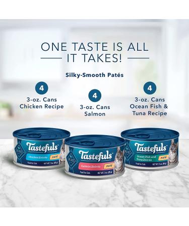 Blue Buffalo Tastefuls Pate Wet Cat Food (Pack of 12) - Salmon, Chicken, Ocean Fish & Tuna - 3oz x 12 - Buy Online on SooperMarket.com
