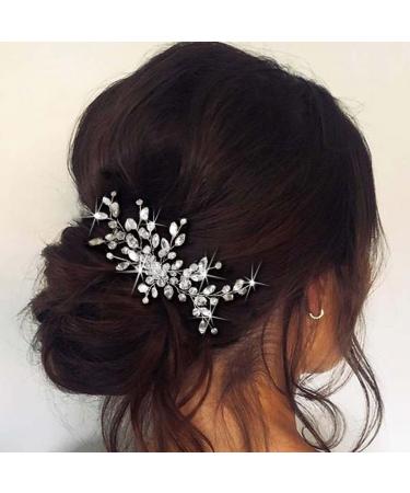 Easedaily Crystal Bride Wedding Hair Comb Silver Rhinestone Bridal Hair Pieces Hair Clip Hair Accessories for Women and Girls (A-silver)