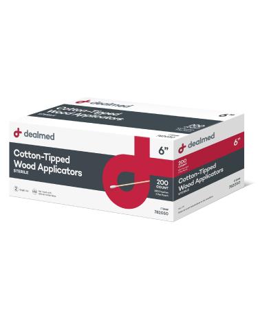 Dealmed 6" Cotton-Tipped Wood Applicators  200 Sterile Cotton-Tipped Applicators, Ideal for Application of Medication, Cleaning Skin, Arts and Crafts and More 6 Inch (Pack of 1)