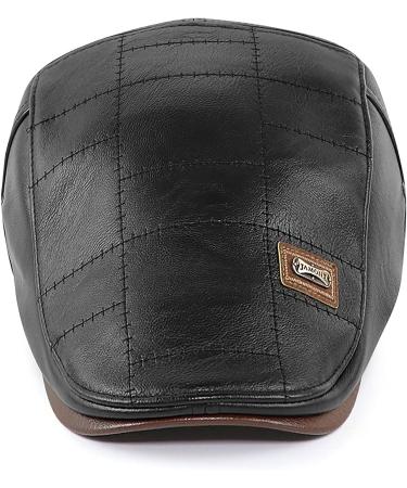 Men's Adjustable PU Leather Ivy Cap - Classic Golf Flat Cap for Driving and Fishing - Black - Buy Online on SooperMarket.com