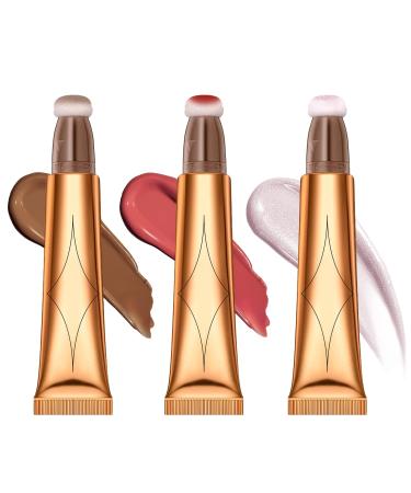 Contour Beauty Wand  Liquid Face Concealer Contouring with Cushion Applicator  Gel Cream Contour Bronzer Stick With A Sponge Tip  Long Lasting Smooth Moisturize Gliding Face Makeup 01 Contour Wand (01Contour+03Blush+04...