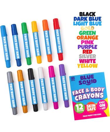 Blue Squid 12 Color Twistable Face Paint Marker Sticks Kit - Water Based Crayons for Kids & Adults | Halloween Belly Painting, Pregnancy Makeup | Body Paints Set - Buy Online on SooperMarket.com