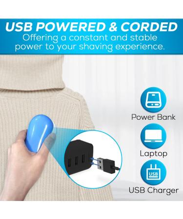 AW Union USB Powered Fabric Shaver & Lint Remover – Efficiently Remove Lints from Clothes Upholstery | 70 Cord & 2 Replacement Blades – Blue - Buy Online on SooperMarket.com
