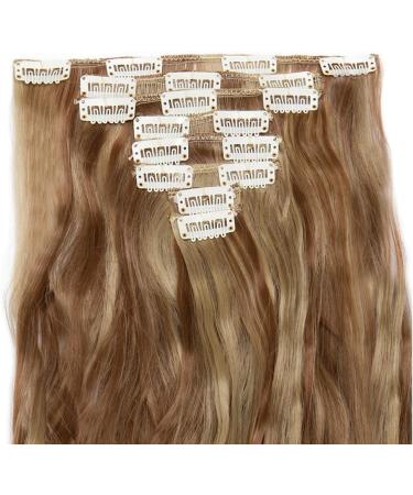 SILK-CO Long Curly Wavy Clip in Hair Extensions - 24 Synthetic Heat Resistant, 8 Pcs Full Head, 18 Clips, Light Brown&Blond - Buy Online on SooperMarket.com