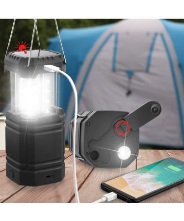 3000 Large Capacity Hand Crank Solar Camping Lantern, Portable Ultra Bright LED Torch, 23-26 Hours Running Time, USB Charger, Electronic Lantern for Outdoor Black